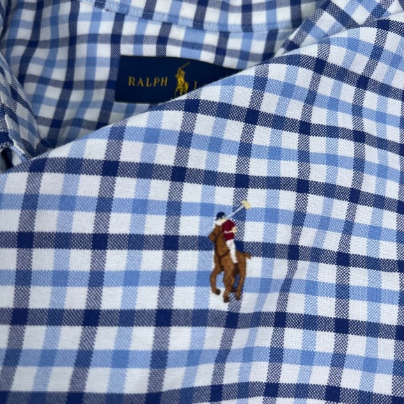 Ralph Lauren Shirt Men's 2XLT Tall Button Front Blue Plaid Flesh Pony Preppy - Picture 1 of 8